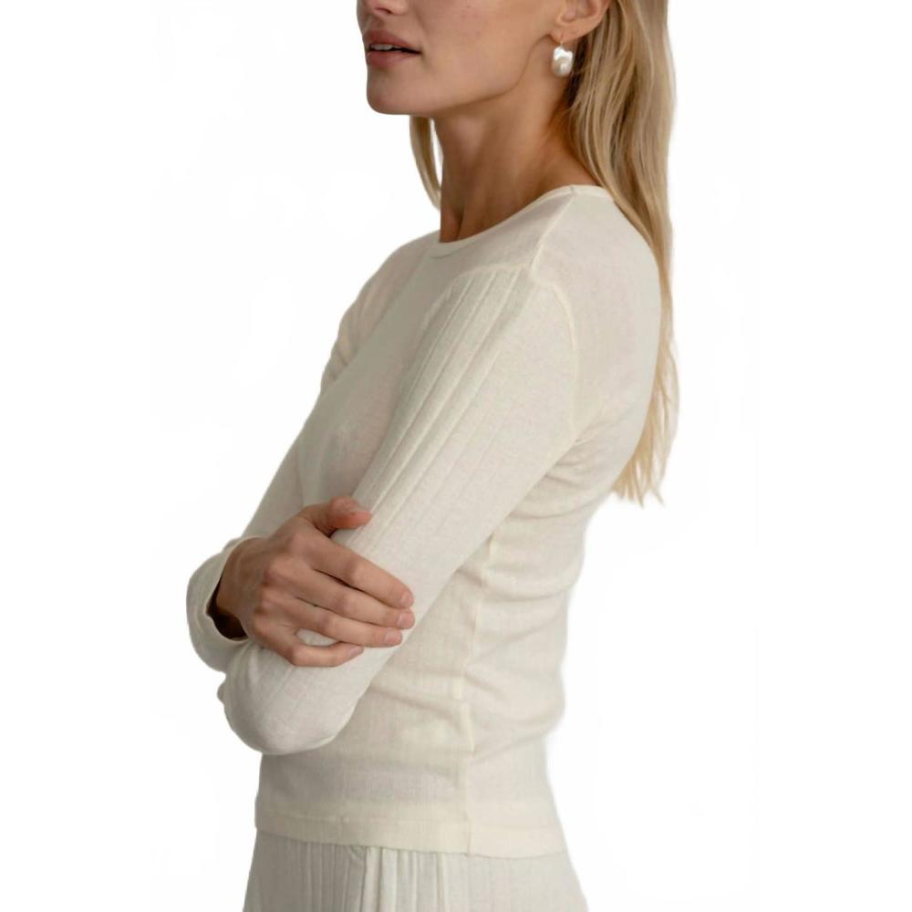 NEW DONNI. knit crewneck long sleeve top in creme - Picture 2 of 3